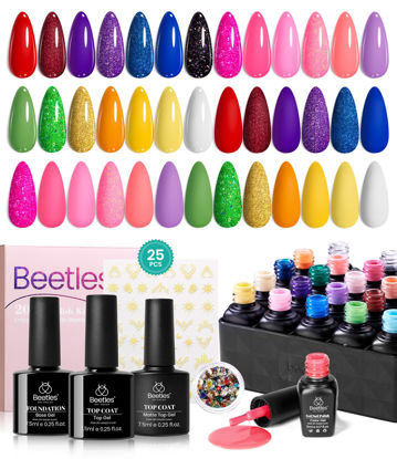 Picture of beetles Gel Polish 25Pcs Gel Nail Polish Set Red Orange Green Gel Polish Kit Manga Heroine Collection with Nail Stickers Nail Rhinestones 3Pcs Base Top Coat Gift for Women Girls