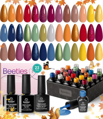 Picture of Beetles Fall Gel Polish Set, 23 Pcs Gel Nail Polish Red Brown Yellow shades Gel Polish Blue Orange Nails Green Uv Gel Nail Polish Kit, Base Matte & Glossy Top Coat Soak off Manicure Gift for women