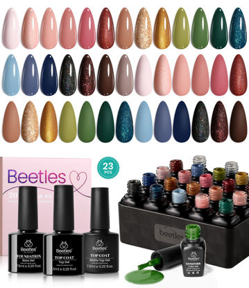 Picture of beetles Gel Polish Set 23Pcs Gel Nail Polish Red Green Blue Brown Glitter Gel Nail Polish Soak Off Uv Lamp Base Glossy and Matte Top Coat Manicure Kit Gift for Her