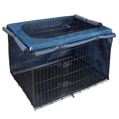 Picture of Explore Land Dog Crate Cover for 24 Inches Wire Cage, Heavy-Duty Lattice Pet Kennel Covers Compatible with 1 2 3 Doors Standard Metal Crate (Blue)