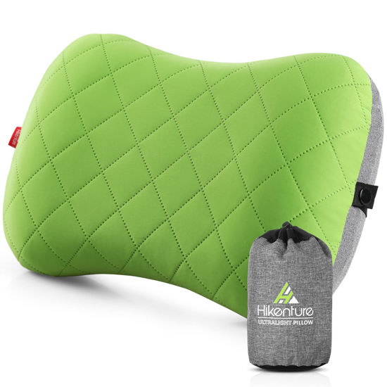 Picture of Hikenture Camping Pillow with Removable Cover - Ultralight Inflatable Pillow for Neck Lumber Support - Upgrade Backpacking Pillow - Washable Travel Air Pillows for Camping, Hiking, Backpacking (Green)