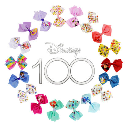 Picture of Disney 100th Anniversary Special Hair Accessory for Girls|18pc Disney Hair Bow Clips Featuring Favorite Characters with a String Bag Bow Holder with hanger. For all occasions & ages 3+