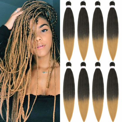 Picture of Braiding Hair 22 Inch 8 Packs Hair Extensions Professional Synthetic Braid Hair Crochet Braids, Soft Yaki Texture, Hot Water Setting (22 Inch (Pack of 8), T1B/27)