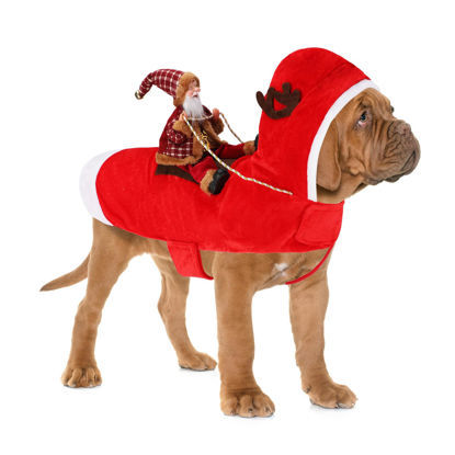 Picture of BWOGUE Santa Dog Costume Christmas Pet Clothes Santa Claus Riding Pet Cosplay Costumes Party Dressing up Dogs Cats Outfit for Small Medium Large Dogs Cats