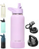 Picture of CIVAGO 32 oz Insulated Water Bottle With Straw, Stainless Steel Sports Water Cup Flask with 3 Lids (Straw, Spout and Handle Lid), Wide Mouth Travel Thermal Mug, Lavender