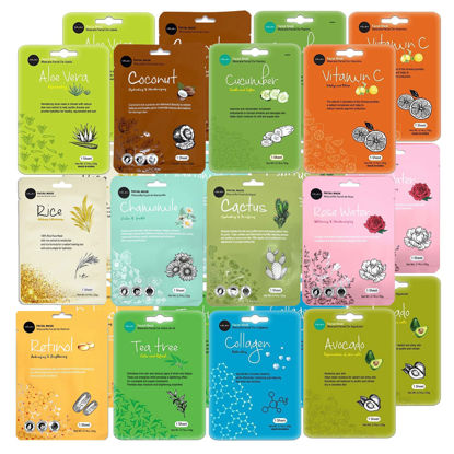 Picture of Celavi Essence Facial Face Mask K-Beauty Skincare Korea Skin Care Moisturizing 24 Pack B Set