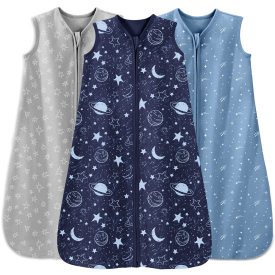 Picture of Unnivoll Baby Sleep Sack 12-18 Months 3 Pack 100% Cotton Lightweight 0.5 TOG Wearable Blanket Baby Sleep Bag with 2-Way Zipper for Infant Toddler Blue