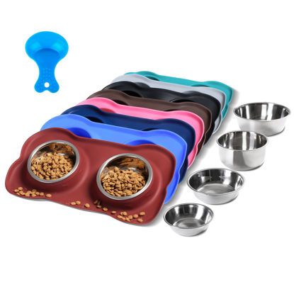 Picture of Hubulk Pet Dog Bowls 2 Stainless Steel Dog Bowl with No Spill Non-Skid Silicone Mat + Pet Food Scoop Water and Food Feeder Bowls for Feeding Small Medium Large Dogs Cats Puppies (Medium, Burgundy)