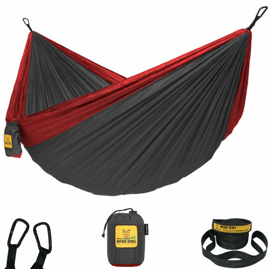 Picture of Wise Owl Outfitters Hammock for Camping Single Hammocks Gear for The Outdoors Backpacking Survival or Travel - Portable Lightweight Parachute Nylon SO Charcoal & Red