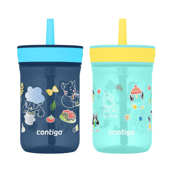 Picture of Contigo Kids’ Leighton Straw Tumbler with Spill-Proof Lid, 14oz., 2 Pack, Blueberry & Jade