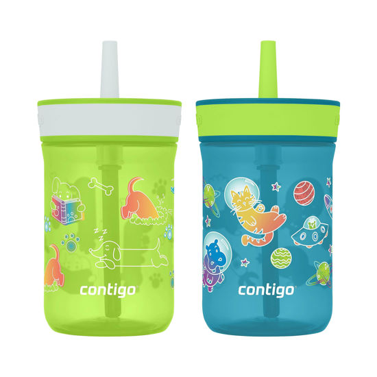 Picture of Contigo Kids’ Leighton Straw Tumbler with Spill-Proof Lid, 14oz., 2 Pack, Lime & Juniper