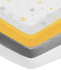 Picture of American Baby Company 4 Piece 100% Cotton Jersey Knit Fitted Sheet for Porta Mini-Crib Mattresses, Golden Yellow/Yellow Stars/Gray/White, for Boys and Girls