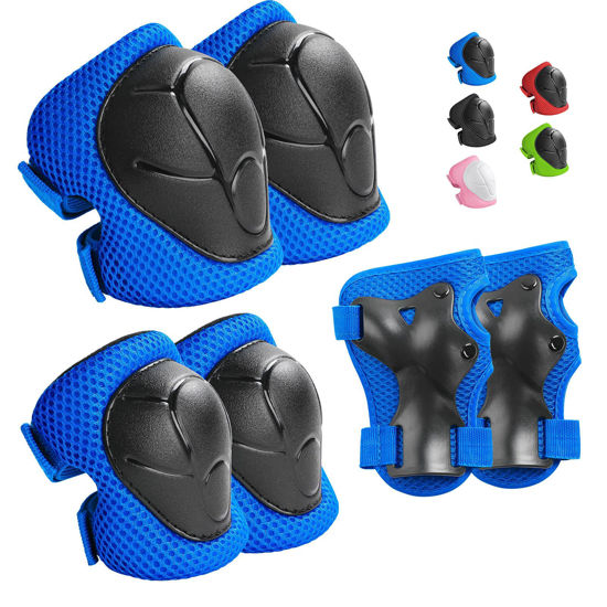 Picture of Kids Protective Gear Set Wemfg Knee Pads for Kids 7-13 Years Toddler Knee and Elbow Pads with Wrist Guards 3 in 1 for Skating Cycling Bike Rollerblading Scooter(Blue)