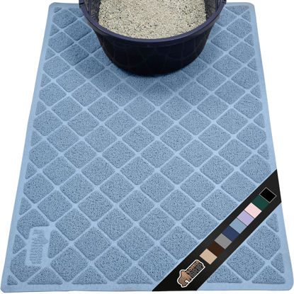 Picture of The Original Gorilla Grip Water Resistant Cat Litter Box Trapping Mat, Easy Clean, Textured Backing, Traps Mess for Cleaner Floors, Less Waste, Stays in Place for Cats, Soft on Paws, 24x17 Blue