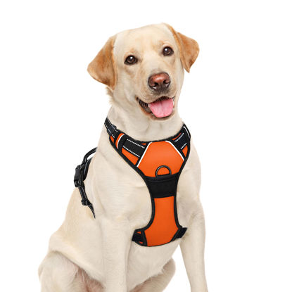 Picture of BARKBAY No Pull Dog Harness Large Step in Reflective Dog Harness with Front Clip and Easy Control Handle for Walking Training Running(Orange,L)