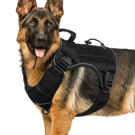 Picture of WINGOIN Black Tactical Dog Harness for Large Dogs No Pull Adjustable Pet Harness with Handle Reflective K9 Military Service Dog Vest for Walking Hiking Training (L)