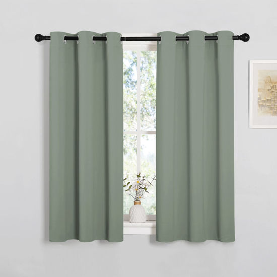 Picture of NICETOWN Bedroom Curtain Panels Blackout Draperies, Thermal Insulated Solid Grommet Blackout Curtains/Drapes (Greyish Green, 1 Pair, 34 by 45-inch)