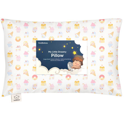 Picture of Toddler Pillow with Pillowcase - 13x18 My Little Dreamy Pillow, Organic Cotton Toddler Pillows for Sleeping, Kids Pillow, Travel Pillows, Mini Pillow, Nursery Pillow, Toddler Bed Pillow (Sweetopia)