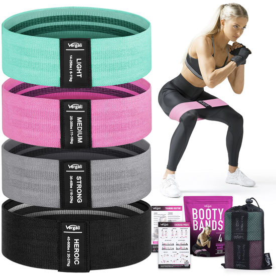 Picture of 4 Fabric Booty Exercise Bands for Women & Men - Glute, Hip & Thigh Resistance Bands with Workout Guide