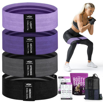 Picture of Resistance Bands for Working Out with Workout Bands Guide. 4 Booty Bands for Women Men Fabric Elastic Bands for Exercise Bands Resistance Bands for Legs Bands for Working Out Hip Thigh Glute Bands Set