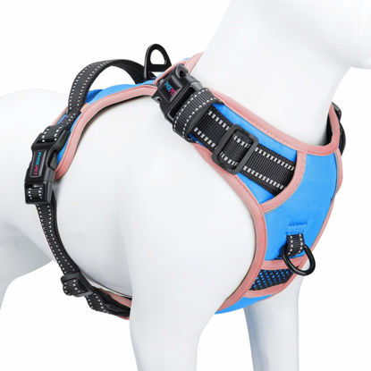 Picture of PHOEPET 2019 No Pull Dog Harness Medium Reflective Front Clip Vest with Handle,Adjustable 2 Metal Rings 3 Buckles,[Easy to Put on & Take Off](M, Blue)