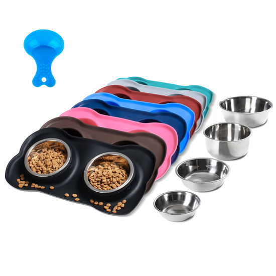 Picture of Hubulk Pet Dog Bowls 2 Stainless Steel Dog Bowl with No Spill Non-Skid Silicone Mat + Pet Food Scoop Water and Food Feeder Bowls for Feeding Small Medium Large Dogs Cats Puppies (M, Black)