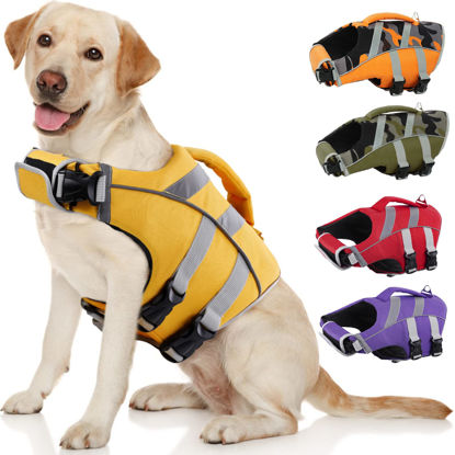 Picture of Kuoser Dog Life Jacket with Reflective Stripes, Adjustable High Visibility Vest Ripstop Lifesaver Pet Preserver Flotation Swimsuit for Small Medium and Large Dogs