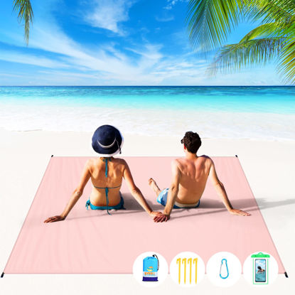 Picture of BYDOLL Beach Blanket 10'×9' 1-8 Adults Oversized Lightweight Waterproof Sandproof Beach Blanket Large Picnic Mat Beach Blanket for Beach Travel Camping Hiking Picnic