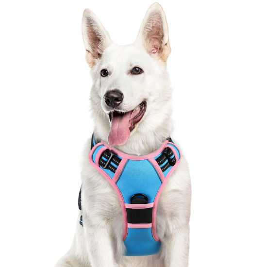 Picture of Eagloo Dog Harness for Large Dogs, No Pull Service Vest with Reflective Strips and Control Handle, Adjustable and Comfortable for Easy Walking, No Choke Harness with 2 Metal Rings, Pink & Blue, XL