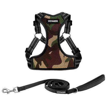 Picture of Best Pet Supplies Voyager Adjustable Dog Harness Leash Set with Reflective Stripes for Walking Heavy-Duty Full Body No Pull Vest with Leash D-Ring, Breathable All-Weather - Army/Black Trim, L