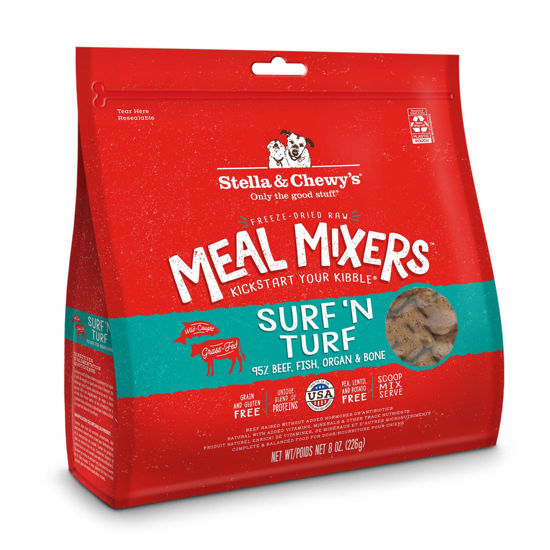 Picture of Stella & Chewy's Freeze Dried Raw Surf & Turf Meal Mixer - Dog Food Topper for Small & Large Breeds - Grain Free, Protein Rich Recipe - 8 oz Bag