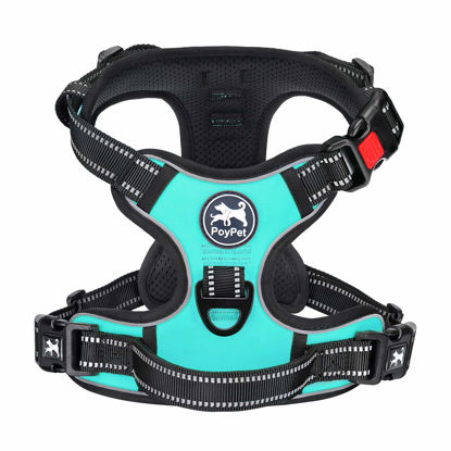 Picture of PoyPet Dog Harness No Pull, Reflective Adjustable No Choke Pet Vest with Front & Back Clips, Soft Padded and Control Training Handle for Large Dogs(Mint Blue,XL)