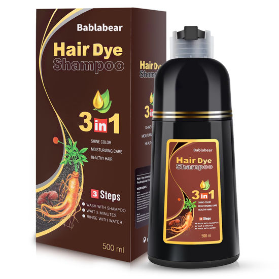 Picture of Bablabear Chestnut Brown Hair Color Shampoo for Gray Hair 500ML Instant Hair Dye Shampoo for Men & Women-3 in 1 Color Shampoo for Dark Hair-Colors in Minutes-Long Lasting-Safe & Easy to Use