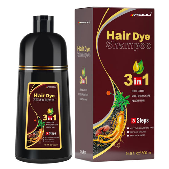 Picture of Bablabear MEIDU Brown Hair Color Shampoo for Women and Men,Instant Hair Dye Shampoo for Gray Hair Coverage, Herbal Ingredients, 3 in 1-100% Grey Coverage(16.9 Fl oz)