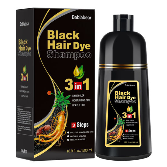 Picture of Bablabear MEIDU Black Hair Dye Shampoo, Semi-Permanent Gray Coverage for Women and Men, 3 in 1 with Natural Ingredients, Lasts 30 Days/500ml