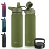 Picture of CIVAGO 22 oz Insulated Water Bottle With Straw, Stainless Steel Sports Water Flask Cup with 3 Lids (Straw, Portable Spout and Handle Lid), Double Walled Travel Thermal Canteen Mug, Army Green