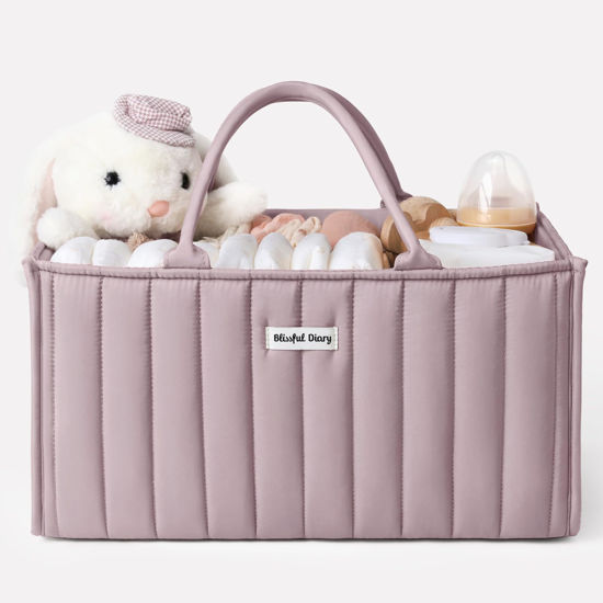 Picture of Blissful Diary Baby Diaper Caddy Organizer, Baby Shower Basket for Girls, Gift for Newborn Essentials, Baby Registry Must Have, Stylish Baby Basket for Changing Table Car Travel - Mauve Pink