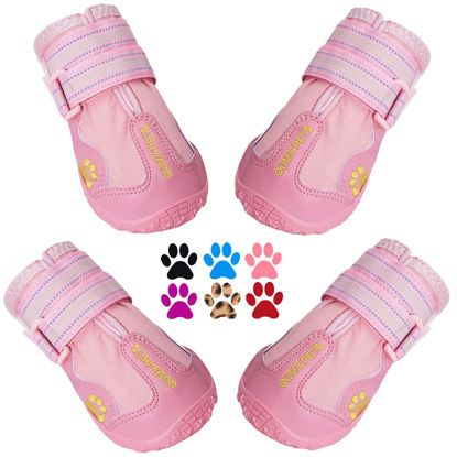 Picture of QUMY Dog Shoes for Large Dogs, Medium Dog Boots & Paw Protectors for Winter Snowy Day, Summer Hot Pavement, Waterproof in Rainy Weather, Outdoor Walking, Indoor Hardfloors Anti Slip Sole Pink 8