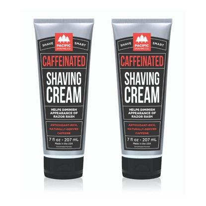 Picture of Pacific Shaving Company Caffeinated Shaving Cream - Caffeine, Shea Butter + Spearmint Antioxidant Shaving Cream - Clean Formula for a Hydrating, Redness Reducing + Irritation-Free Shave (7 Oz, 2 Pack)