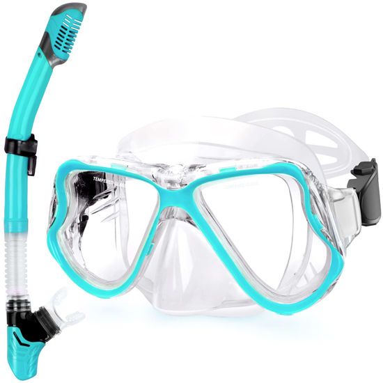 Picture of Greatever Dry Snorkel Set,Panoramic Wide View,Anti-Fog Scuba Diving Mask,Professional Snorkeling Gear for Kids