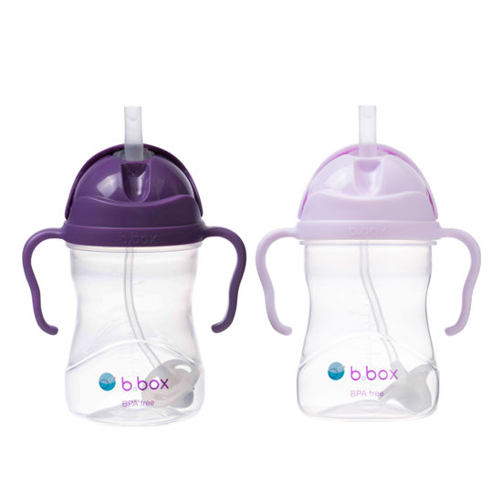 Picture of b.box Sippy Cup with Weighted Straw (2-pack). Drink from any Angle, Leak Proof, Spill Proof, Easy Grip. BPA Free, Dishwasher Safe. For Babies 6m+ to Toddlers (grape + boysenberry, 8oz)