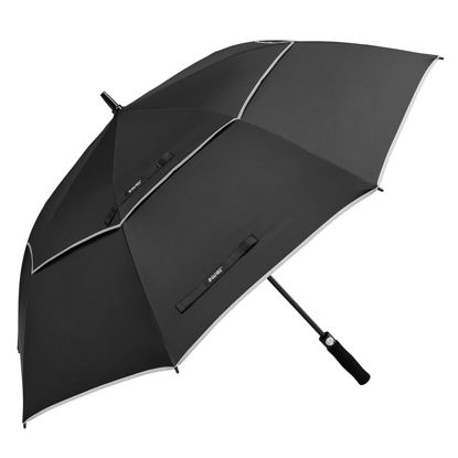 Picture of G4Free 47 Inch Automatic Open Golf Umbrella with Reflective Stripe Extra Large Oversize Double Canopy Vented Windproof Waterproof Stick Umbrellas (Black)