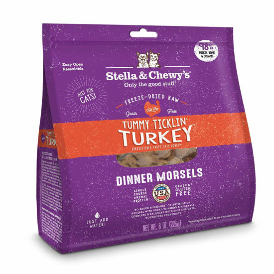 Picture of Stella & Chewy's Freeze-Dried Raw Cat Dinner Morsels - Grain Free, Protein Rich Cat & Kitten Food - Tummy Ticklin’ Turkey Recipe - 8 oz Bag