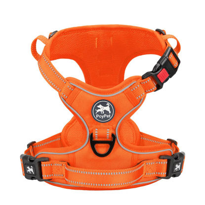 Picture of PoyPet No Pull Dog Harness, No Choke Reflective Dog Vest, Adjustable Pet Harnesses with Easy Control Padded Handle for Small Medium Large Dogs(Orange Matching Trim,S)