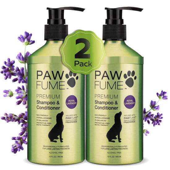 Picture of Pawfume Dog Shampoo and Conditioner - Hypoallergenic Dog Shampoo for Smelly Dogs - Best Dog Shampoos & Conditioners - Probiotic Pet Shampoo for Dogs - Best Dog Shampoo for Puppies (Lavender, 2-Pack)