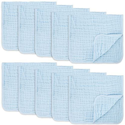 Picture of Comfy Cubs Muslin Burp Cloths Large 100% Cotton Hand Washcloths for Babies, Baby Essentials 6 Layers Extra Absorbent and Soft Boys & Girls Baby Rags for Newborn Registry (Sky Blue 10-Pack, 20" X10")