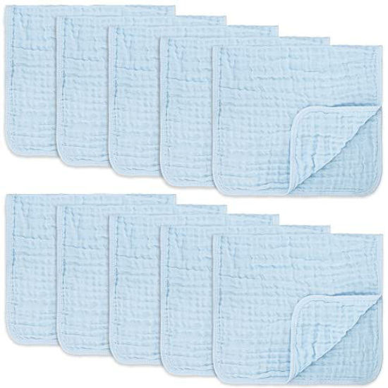 Picture of Comfy Cubs Muslin Burp Cloths Large 100% Cotton Hand Washcloths for Babies, Baby Essentials 6 Layers Extra Absorbent and Soft Boys & Girls Baby Rags for Newborn Registry (Sky Blue 10-Pack, 20" X10")