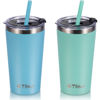 Picture of Tiblue Kids & Toddler Cup - Stainless Steel Water Bottle Spill Proof Insulated Tumbler with Leak Proof Lid & Silicone Straw with Stopper - BPA FREE Smoothie Baby Drinking Cup (2 Pack, 12oz Blue+Green)