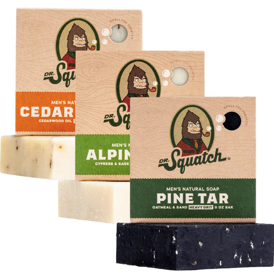 Picture of Dr. Squatch All Natural Bar Soap for Men, 3 Bar Variety Pack, Pine Tar, Cedar Citrus and Alpine Sage