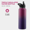 Picture of FineDine Insulated Water Bottles with Straw - 40 Oz Stainless Steel Metal Water Bottle W/ 3 Lids - Reusable for Travel, Camping, Bike, Sports - Dreamy Purple